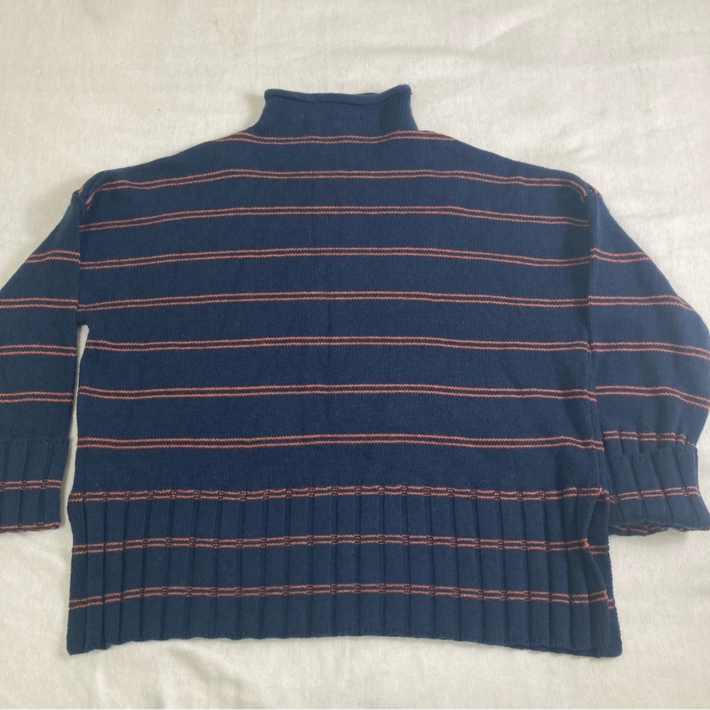 Madewell Glenmoor Stripep Mock Neck Sweater Wool Blend Small Blue Cotton/Wool - Picture 2 of 16